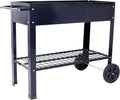 Elevated Mobile Raised Ergonomic Metal Planter Garden Bed for Backyard Patio w/Wheels Lower Shelf Black
