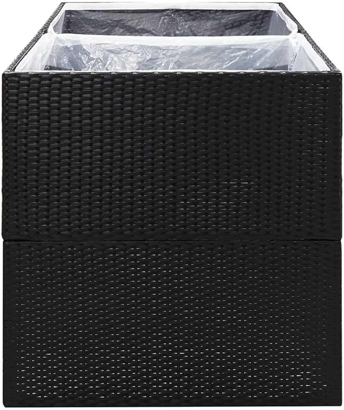 Outdoor Raised Garden Bed Planter Box Wicker Garden Planter Raised Garden Boxes for Vegetables Flowers Herbs Black 61.8x31.5x31.5 Poly Rattan-505