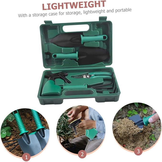 Garden Tool Set with Storage Case 5pcs Portable Gardening Shovel Harrow Pruner for Flower Planting and Outdoor Lawn Care