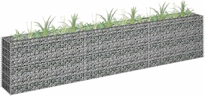 Gabion Raised Bed Silver Galvanized Steel Planter for Outdoor Plants 106.3 x 11.8 x 23.6 Inch Rectangular Garden Beds