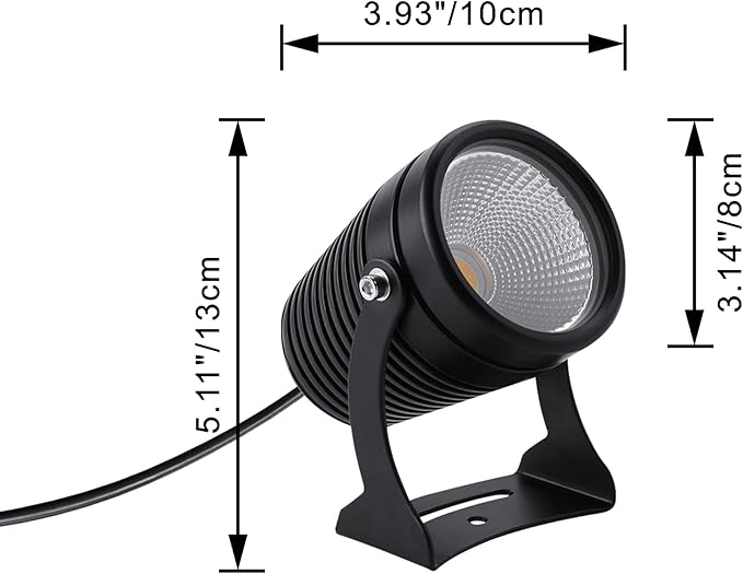 Kiven IP65 Waterproof LED Landscape Accent Uplight Grey Decorative Spotlight Lamp with Plug-in Cord and Timer for Indoor Outdoor Yard Step Statue (10W Yellow Light)