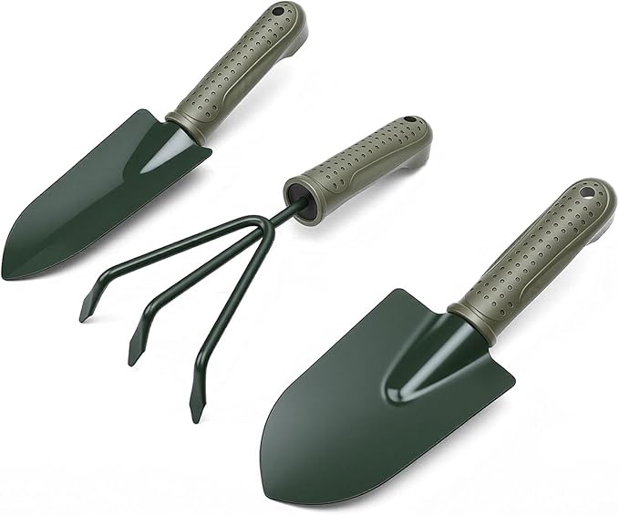 MAVIS LAVEN Garden Tool Set Ergonomic Handle Wide Narrow Shovel and 3 Prong Rake with Storage Bag for Efficient Planting and Digging