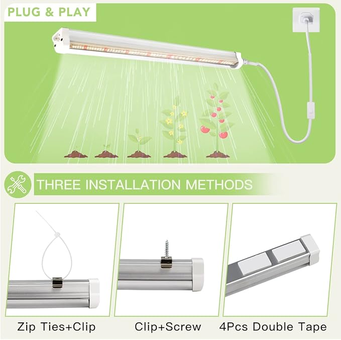 GYTF Plant Grow Light Strips 204 LED-Bulbs 5000K White Full Spectrum Grow Light Strips for Indoor Plants Succulents Seeds Starting Greenhouse End-to-End Connection (4x10W 200W Equivalent)