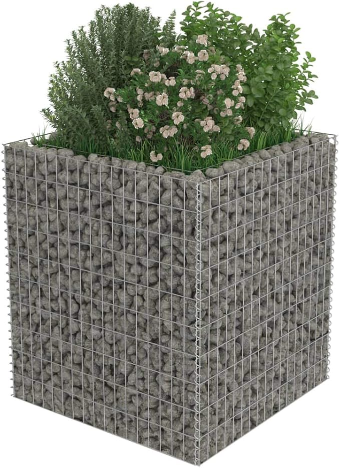 Gabion Raised Bed Garden beds Outdoor Patio planters Raised Flower Bed Standing Planter Suitable for Corridor Courtyard Orchard Nursery Galvanized Steel 35.4x35.4x39.4