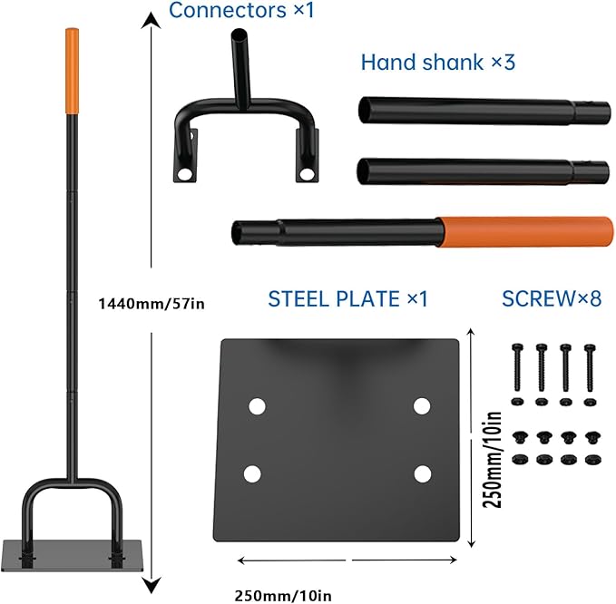 Effort-Saving Ergonomic Garden U-Shaped Steel Tamper10x10Inch 3Sections 57Inch Overall Length with Rubber Grip for Compacting Soil Gravel Asphalt and Driveways Garden Landscaping Tools
