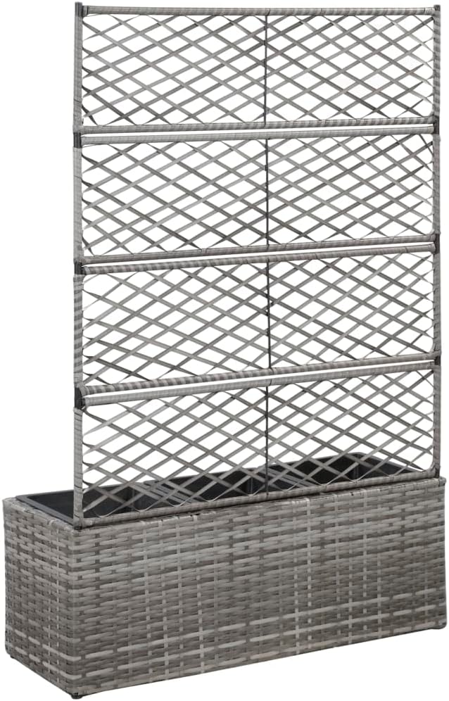 Trellis Raised Bed Planter Raised bedsGalvanized PlanterFlower BedTroughMetal PlanterRaised Garden Bedwith 3 Pots 32.7x11.8x51.2 Poly Rattan Gray
