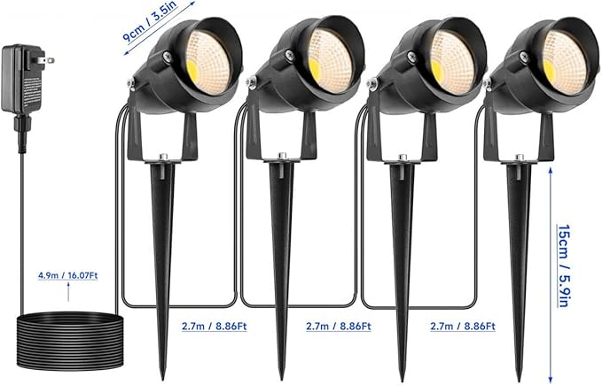 Spot Light for Yard Warm White Outdoor Spotlights Metal Case Landscape Lights IP65 Waterproof Uplights with Spiked Stand for Garden Lawn Pathway Front Porch Bushes (4 Lights)