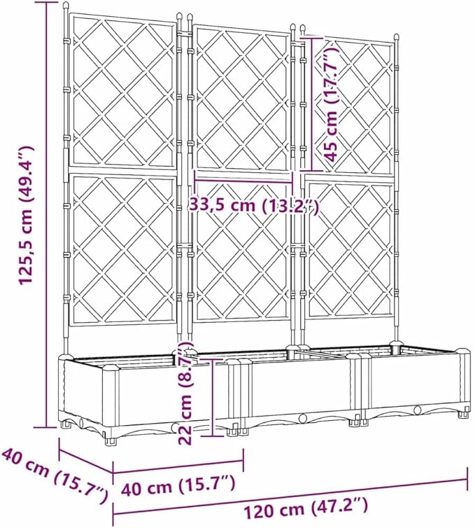 White PP Garden Planter with Trellis 3 Pcs Set 120 x 40 x 125.5 cm UV Resistant Raised Garden Bed for Outdoor Plants Gardening