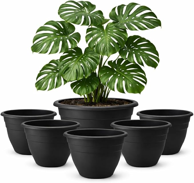 16 Inch Plant Pots Indoor Outdoor6 Pack Black Plastic Planters with Drainage HolesLarge Lightweight Flower Pots for Indoor Outdoor PlantsPatio Garden Containers