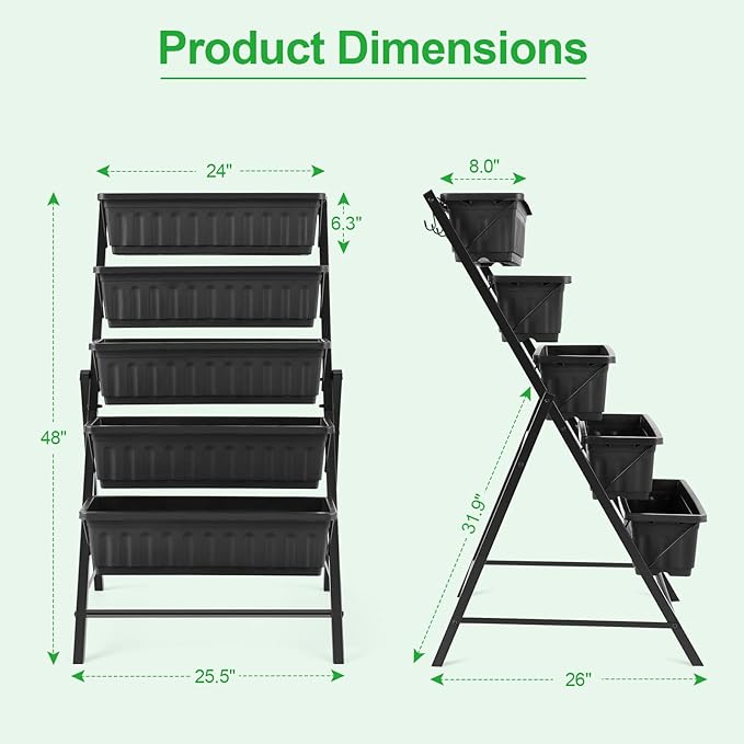 Homdox 5-Tier Elevated Garden Bed- Freestanding Vertical Raised Bed for Gardening with 5 Garden Planter Boxes- Perfect to Grow Vegetables Herbs Flowers Indoor Black