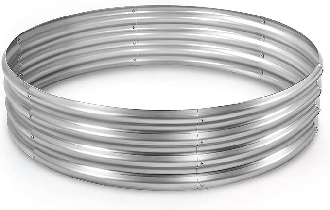 Round Galvanized Raised Garden Bed Kit Round Galvanized Planter for Vegetables/Herbs/Flowers Heavy-Duty Steel Outdoor Water Trough (Silver 4X4X1FT)