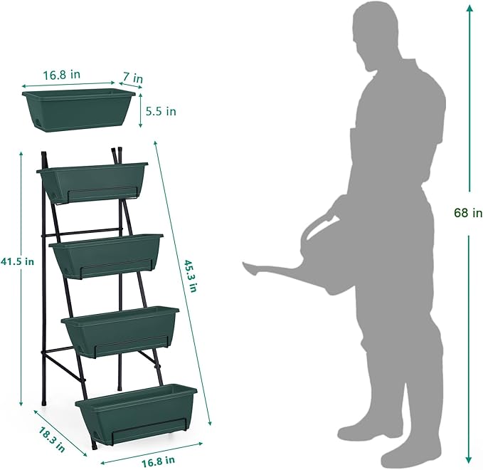 OYEAL Raised Garden Bed 4 Tier Vertical Garden Planters Indoor Outdoor Raised Planter Box with Legs Elevated Herb Garden Planter for Flowers Vegetables Plants Green 16.8 * 18.3 * 41.5 Inches