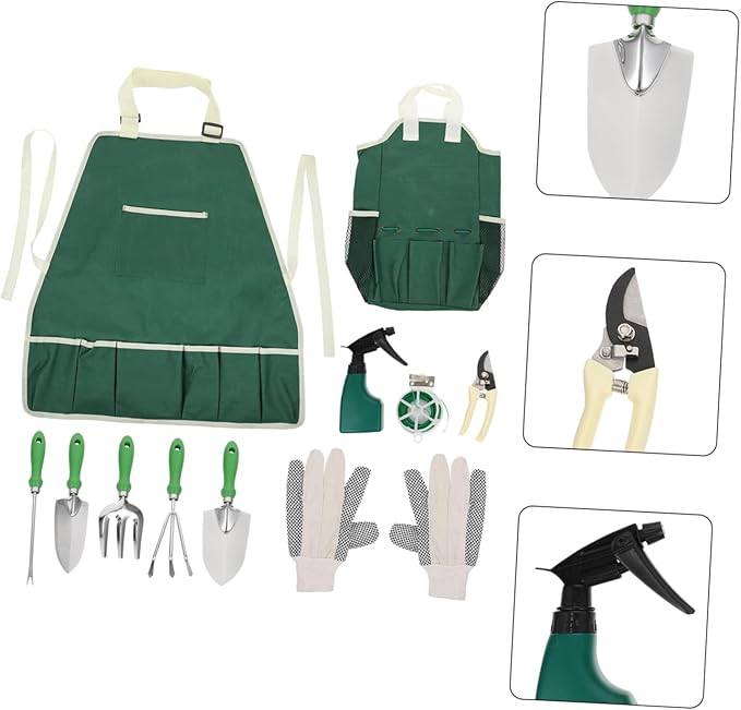 POPETPOP 11pcs Stainless Steel Planting Tool Set Garden Shovel Hand Gardening Gadgets Gardening Tool Belt Pockets