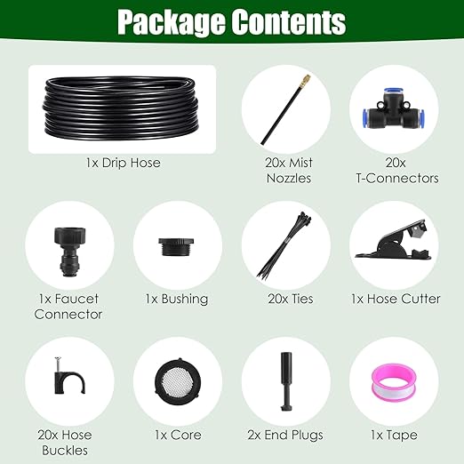 360° Bendable Drip Irrigation System 49FT 5/8 Tubing Hose with 20 Adjustable Misting Nozzles Complete Kit with Faucet Connector for Garden Greenhouse Yard Lawn – Easy Automatic Watering