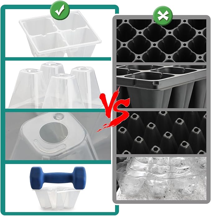 40 Pack Reusable 4-Cell Seed Starter Trays with Large Drainage Holes - Clear Transparent Trays for Root Growth Monitoring Avoids Overwatering Easy Transplant Fits Standard 1020 Trays