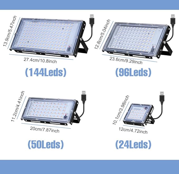 200W LED Grow Light USB Indoor Plant Flooding Lamps DC5V Seeds Hydroponic Lights 180°Adjustable Angle UV/IR Red Blue Greenhouse Tent Fill Lighting Fruits Flowers Potted Cactus Succulent Cultivate