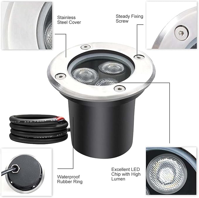 6 Pcs 3W LED Outdoor Spotlights - 12V/24V Ground LED Landscape Lights Waterproof IP67 Outdoor Recessed Spot Light Driveway Deck Step Garden Lights(Red3w(24v))