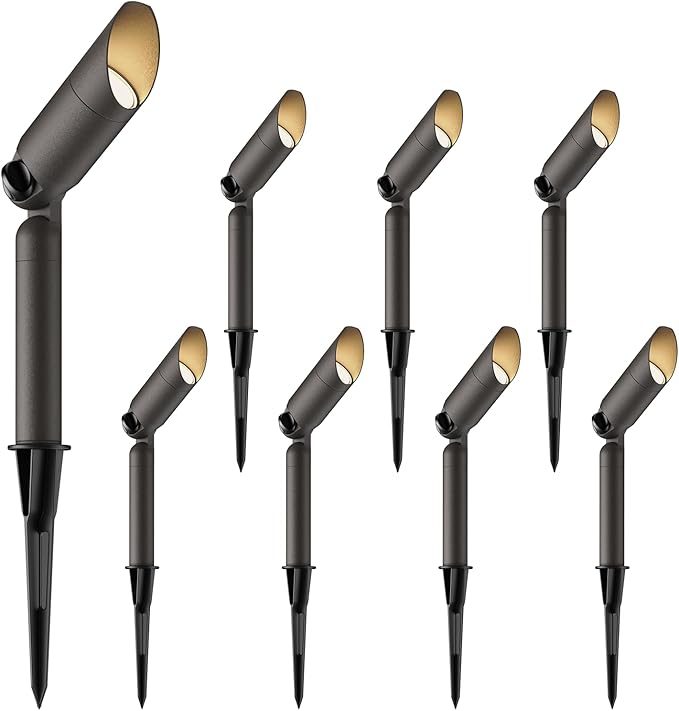 GOODSMANN Landscape Lighting 12V AC Spotlights 8PK 3W LED Landscape Lights 100 Lumens Spot Light MR11 Replaceable Bulb 2900K Tree Lights Garden Up Light Hardwired Lighting Cable Connectors