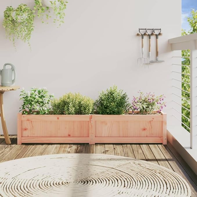 Large Garden Planter Natural Solid Douglas Fir Wood 59.1 inch Rectangular Raised Bed for Outdoor Plants Patio Balcony Durable Wood Planter Box