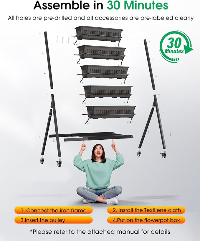 5-Tier Vertical Garden Bed Planter Boxes with Wheels Drainage System &amp Storage Space Mobile Vertical Garden Planter with 5 S-Hooks for Plants Vegetables Flowers Herbs in Garden Patio Yard