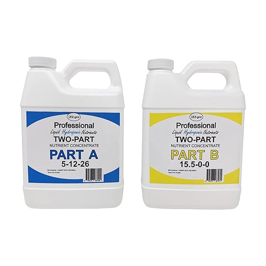 EZ-gro 5-12-26 Part A &amp 15.5-0-0 Part B Formula of Hydroponic Nutrients | Hydroponic Plant Food Suited for Hydroponic and Soil Based Applications | Liquid Plant Food 1 QT of Each