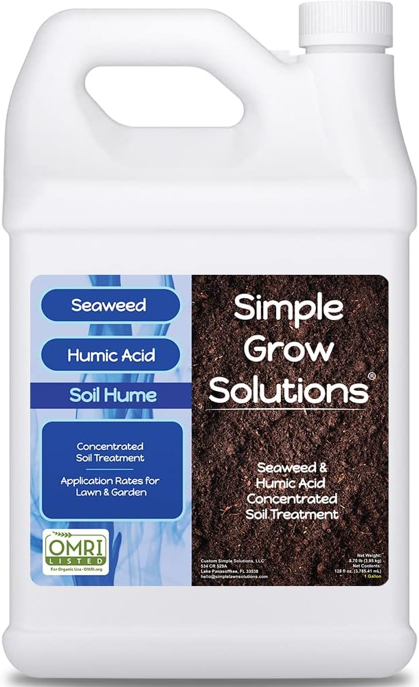 Organic Super Seaweed Humic Acid Blend- Liquid Sea Kelp for Grass and Plants - Soil Hume - Simple Grow Solutions- Natural Lawn &amp Garden Concentrated Treatment- Use with Fertilizer Program (128 Oun