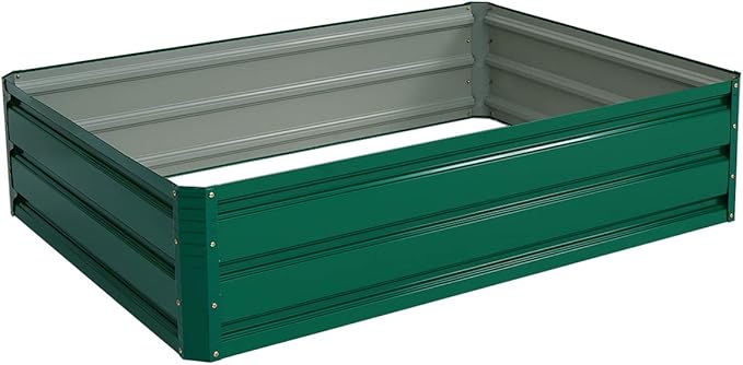 Giantex Patio Raised Garden Bed Vegetable Flower Planter Metal Plant Box Dark Green (47 Lx35.5 Wx12.0 H)