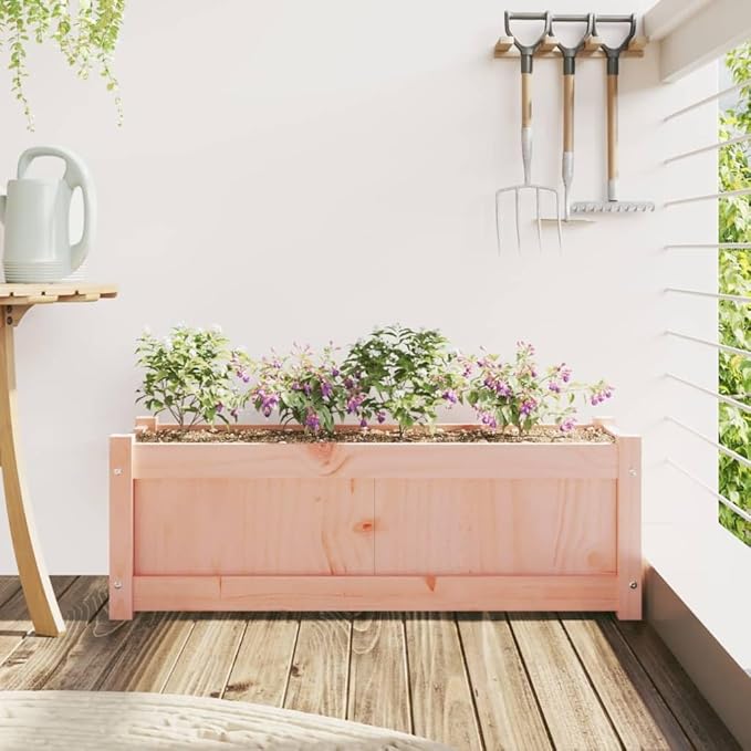 Raised Garden Bed Wooden Planter Box 35.4x12.2x12.2 Outdoor Patio Planters Solid Douglas Wood Raised Bed for Vegetables Flowers and Herb Garden
