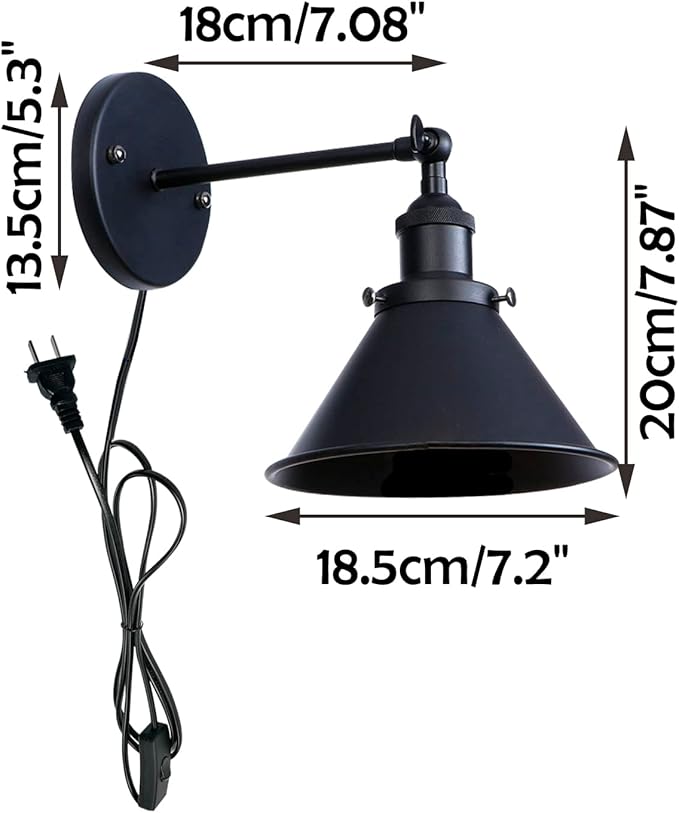 2-Pack Timing Hook Type Wall Mounted Plant Light Full Spectrum 25W 6000K White Light Vintage Black Metal Adjusted Angle Wall Lamps for Plants Flowers Indoor Growing
