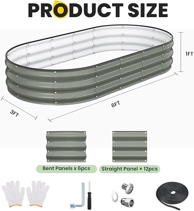 Galvanized Raised Garden Bed 6x3x1 FT Oval Metal Raised Garden Bed Outdoor Planter Box with Open Bottom Rust-Resistant Steel Garden Bed for Vegetables Herbs Flowers Easy Assembly