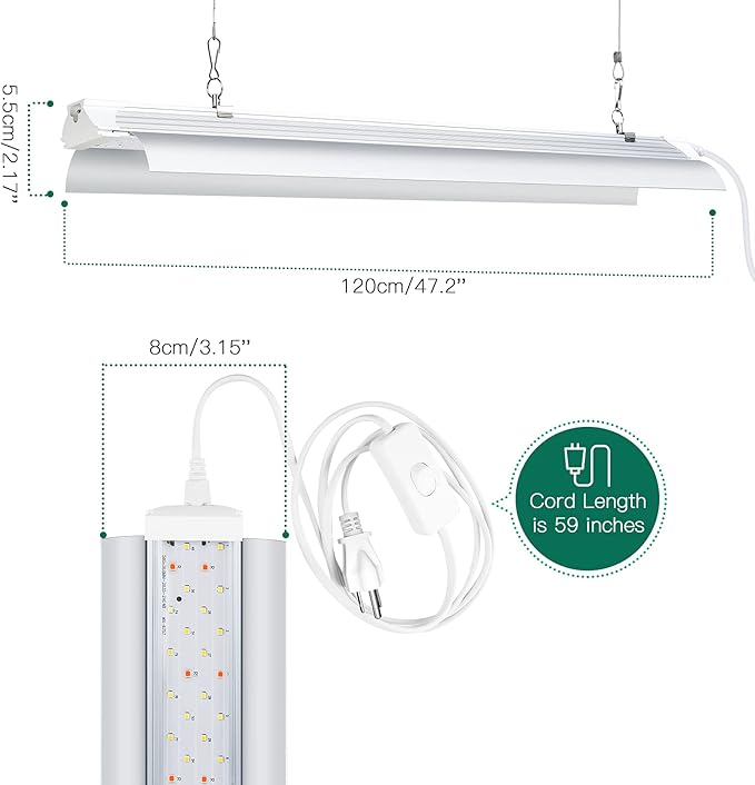 SZHLUX LED Grow Light 4ft 140W (2×70W) Full Spectrum 660nm 730 IR Included LED Plant Light for Indoor Plants Super Bright Linkable Hanging Grow Light Sunlight Replacement Strip with Reflector