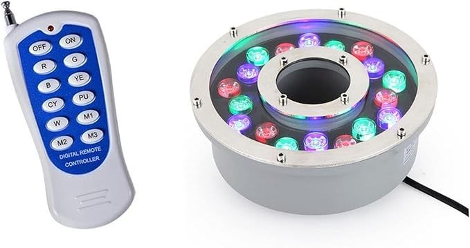 Submersible RGB Lights - LED Ring Fountain Lamp IP68 Submersible Landscape Spotlight RGB Color Change Remote Control Waterproof Light for Garden Fountain Lighting(6w(12V)) (RGB+Remote 12w(12V))