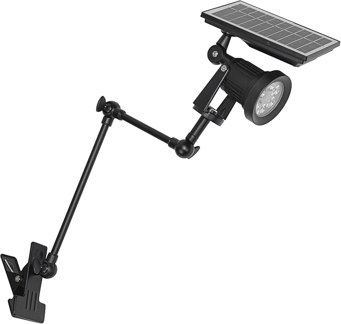 Outdoor Solar Power Daylight Spotlight Black Clip Mount Adjusted Angle Telescopic Arm Waterproof Easy to Install Spot Lamp for Balcony Landscape Yard