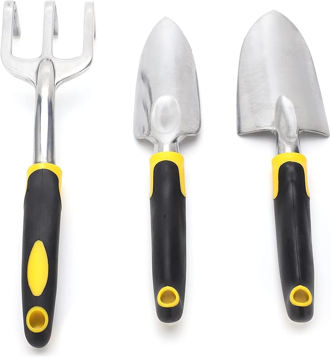 Garden Tool Set 3 Piece Aluminum Alloy Steel with Soft Rubber Handles for Digging and Planting