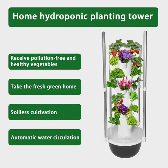 GRETEGO G&ampGO Hydroponics Growing System Kit with LED Grow Lights Aero Gardening System Hydroponic Tower 28 Net Pots Tomato Green Salad Strawberry Tower for Your Indoor Vegetable Garden