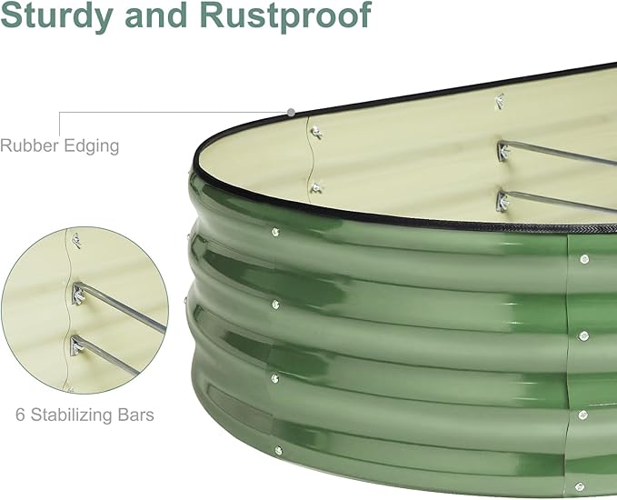 Galvanized Steel Raised Garden Bed 8x2ft Oval - 17 Tall 9-in-1 Modular Planter Box for Vegetables/Flowers Rust-Proof Metal Outdoor Planters Rubber Edging (Green)