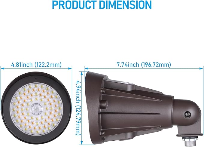 LEONLITE 3CCT LED Bullet Flood Light 4H4V/5H5V/6H6V 47°-130° Selectable NEMA Beam Dusk to Dawn Flag Pole Light with Knuckle Mount 120-277V 25W/20W/15W Commercial Landscape Spotlight ETL Listed