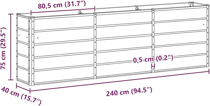 Steel Raised Garden Bed for Gardening Metal Planter Box for Vegetables Fruits Flowers 94.49 x 15.75 x 29.53 in Ivory-631
