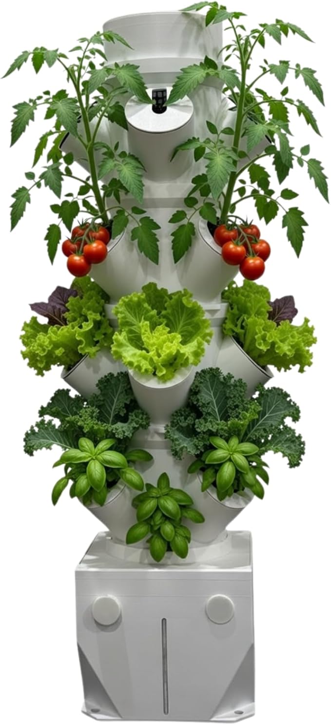 Seed Soil and More Vertiflow Grow Tower-16 Plants Herbs Vegetables - Hydroponic Herb Garden Planter Kit - Indoor/Outdoor Gardening System