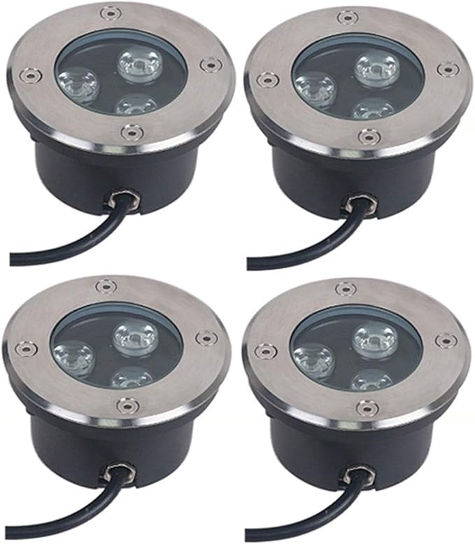 4-Pack Ultra-Thin LED In-Ground Lights IP67 Waterproof Outdoor Recessed Floor Lighting 3W LED Beam Spotlight for Garden/Yard/Patio Landscape Lighting(Warm White 3000K3W(12V))