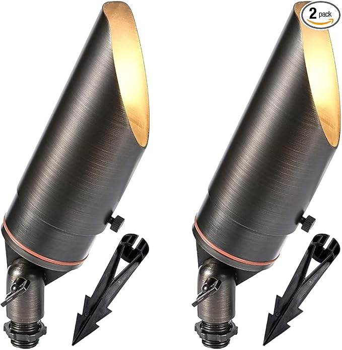 LED Spot Lights Outdoor Landscape Lighting 106 - Solid Brass Spotlight LED Yard Lights Security Landscape for Beautiful Bright Long Lasting Home Garden Patio Area Deck Lighting (2 Pack No Bulb)