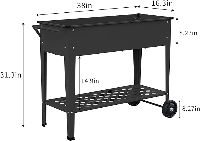 Raised Planter Box Outdoor with Legs Elevated Raised Garden Bed with Wheels Flower Boxes Outdoor Standing Planter for Vegetables Flowers Herbs PlantingBlack