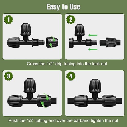24 Pack 1/2 Inch Drip Irrigation Fittings Kits 3/4 to 1/2 Adapter and Tee | Elbow | Coupler Connectors | End Caps | Shut Off Valve for 1/2 Drip Irrigation Tubing Anti-Leak Drip Irrigation Parts