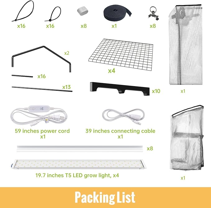 1.4FT Hanging Grow Light f+ 4-Tier Greenhouse 27 L x 19 W x 63 HBlack