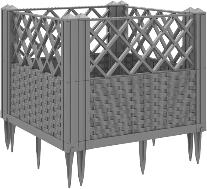 Modern Modular Garden Planter - Light Grey PP Fencing Steel Welded Wire Baskets for Raised Bed Patio Decorative Flowers and Kitchen Herbs