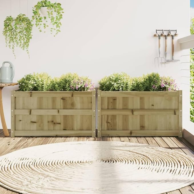 2pcs Wooden Garden Planter Box Outdoor Flower Box Wood Flower Boxes for Outdoor Plants Raised Garden Bed Planter Box Impregnated Wood Pine-283