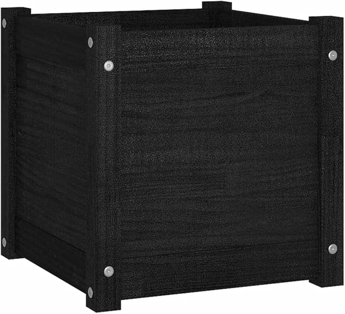 Black Solid Pinewood Planter Set of 2 15.7x15.7x15.7 inch Square Raised Garden Bed Outdoor Planters for Deck Patio and Balcony Durable Wood Construction