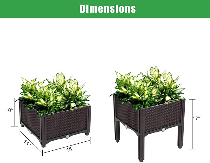 Outvita 2 Sets Raised Garden Bed with Legs Square Elevated Planter Garden Box with Drainage Plug for Indoor Outdoor Planting Flowers Vegetables Tomato and Herbs(Brown)