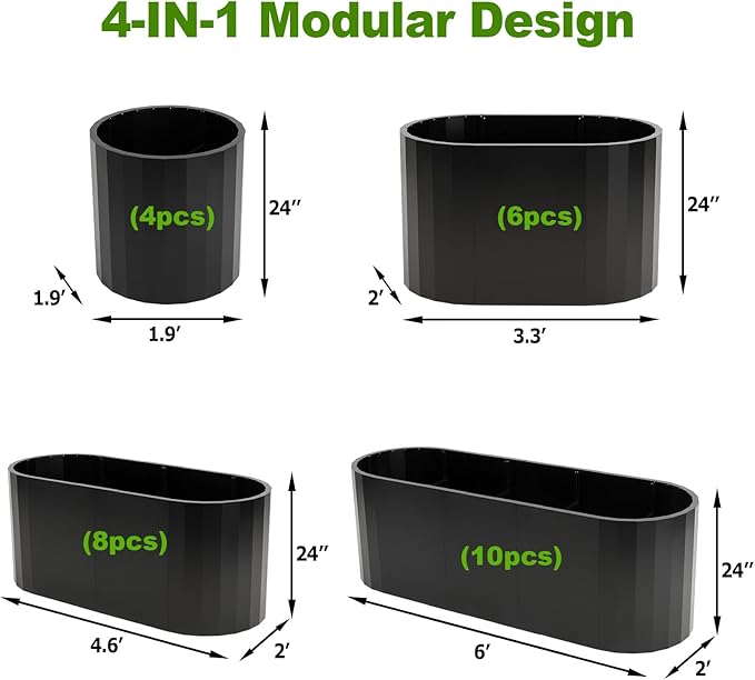 4-in-1 Modular Raised Garden Bed 24 Tall Magnesium-Aluminum-Zinc Coated Garden Bed Kit Large Black Metal Planter Box for Vegetables Fruits Flowers Herbs