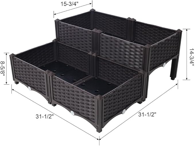 4 Piece Raised Garden Bed Self-Watering Planter Box Raised Bed with Legs and Drainage Holes Flower Vegetable Standing Planter Box for Outdoor Indoor Plants Herbs and Flowers (Black)